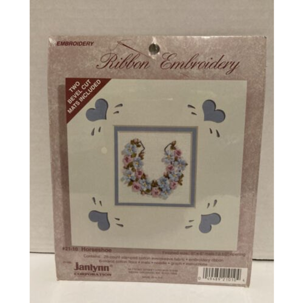 Vintage Janlynn Embroidery HORSESHOE" KIT 21-10 W/2 BEVEL CUT MATS 6X6 NOS 1995